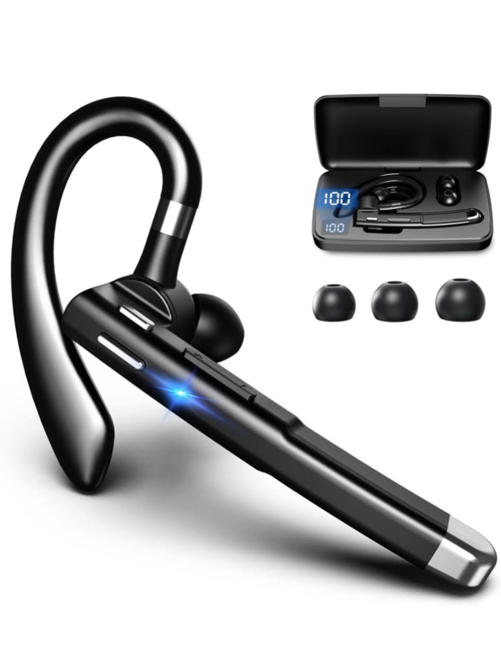 Bluetooth Headset with Microphone, ENC Noise Cancelling Mic, 72H Charging Case